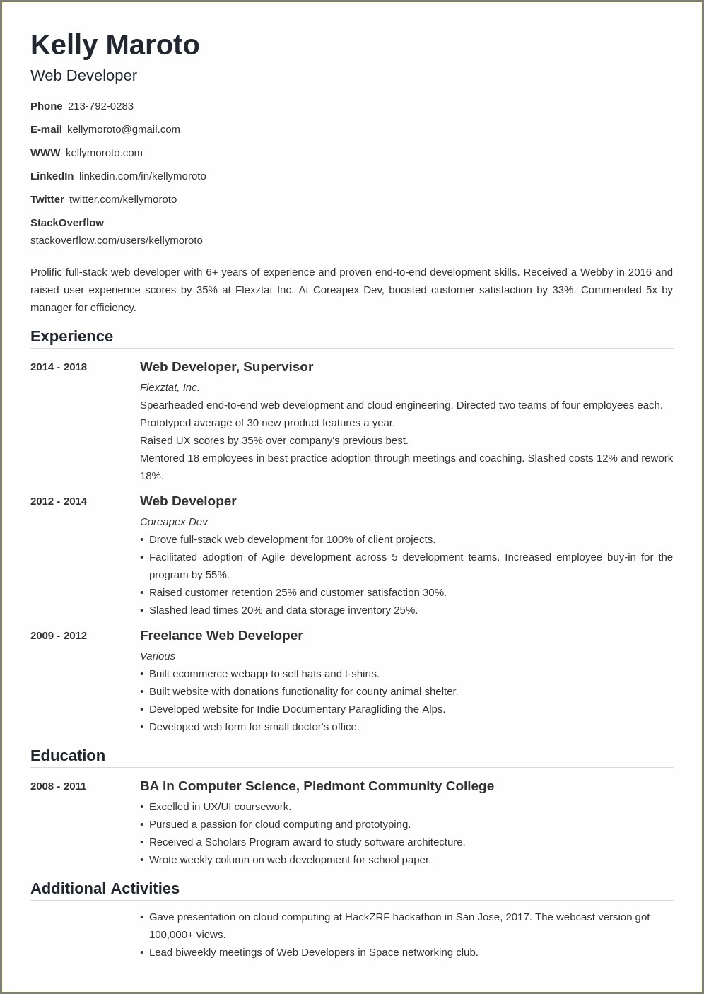 Web Developer Resume With No Work Experience