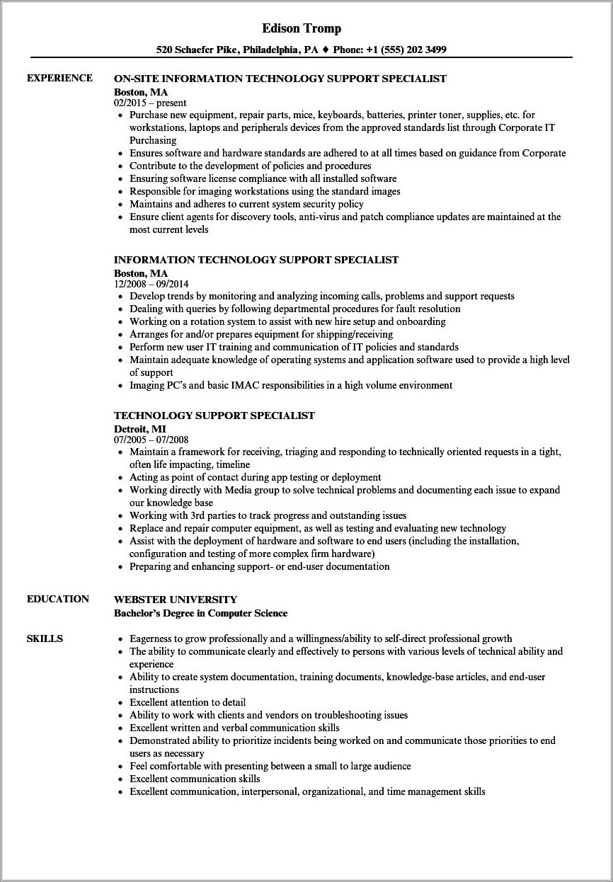 Website Support Specialist Resume Skill Examples