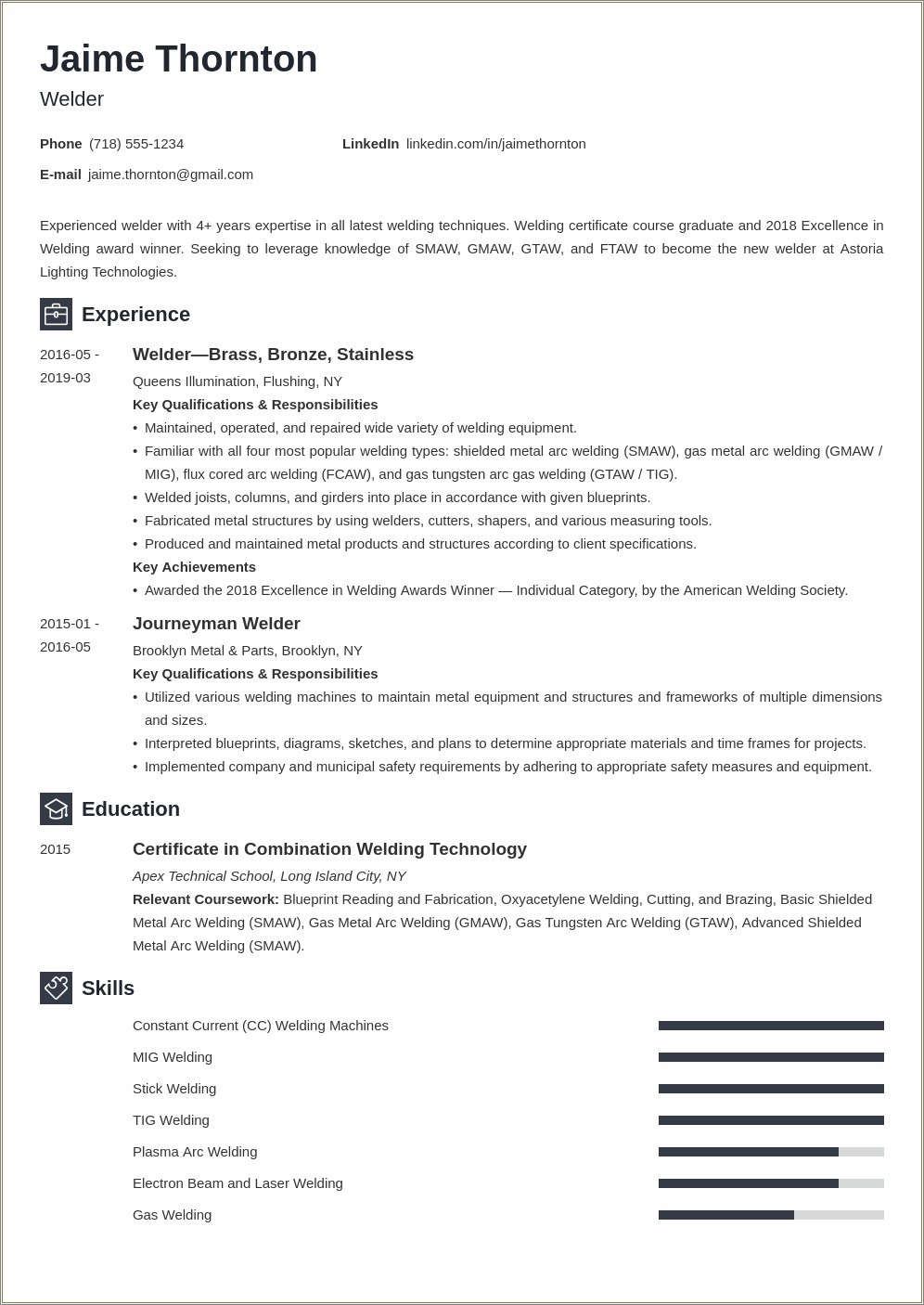 Welder Fabricator Job Description For Resume