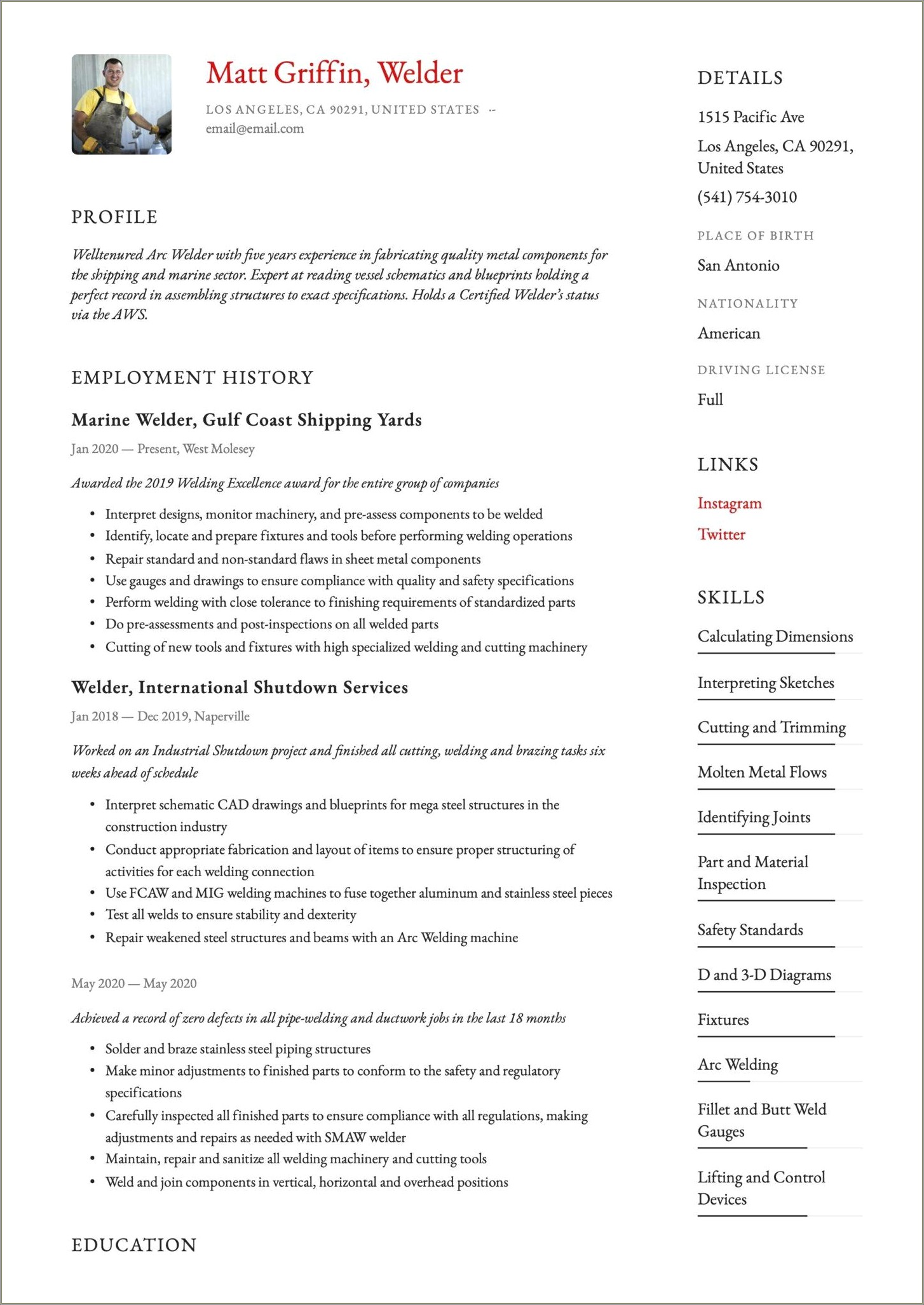 Welder Fitter Job Description For Resume