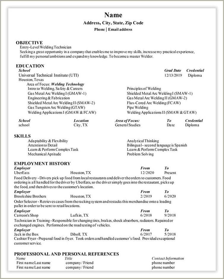 Welder Resume With No Experience Sample
