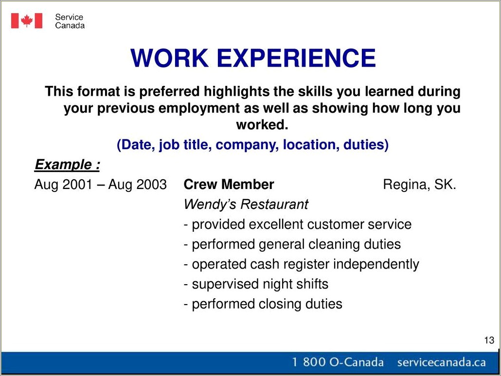 Wendy's Crew Member Job Description Resume