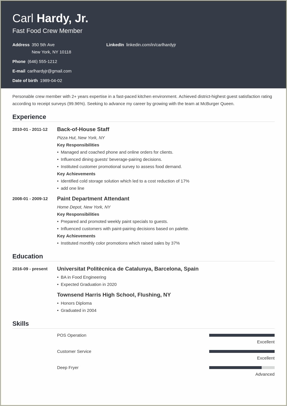 Wendy's Shift Manager Resume Sample