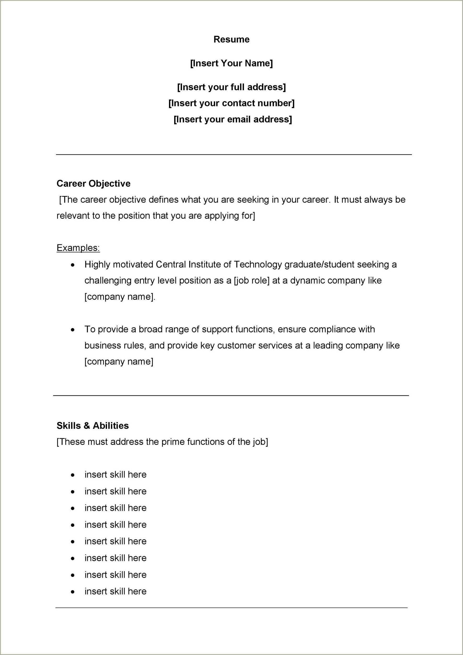 Where To Insert An Objective On Resume