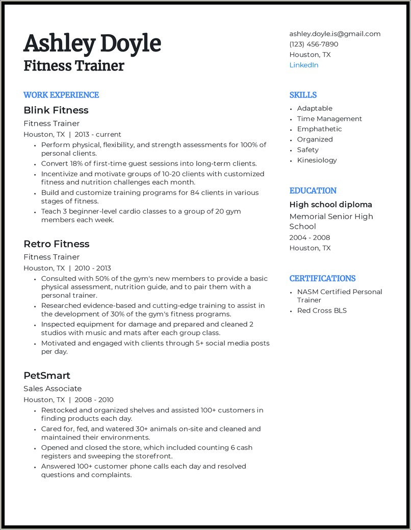 Where To Put Certified Personal Trainer On Resume