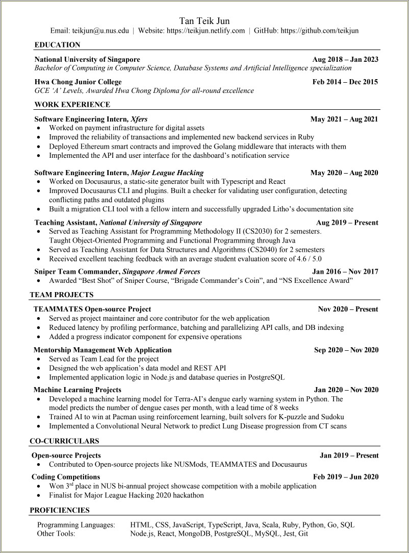 Where To Put Competition Experience Resume