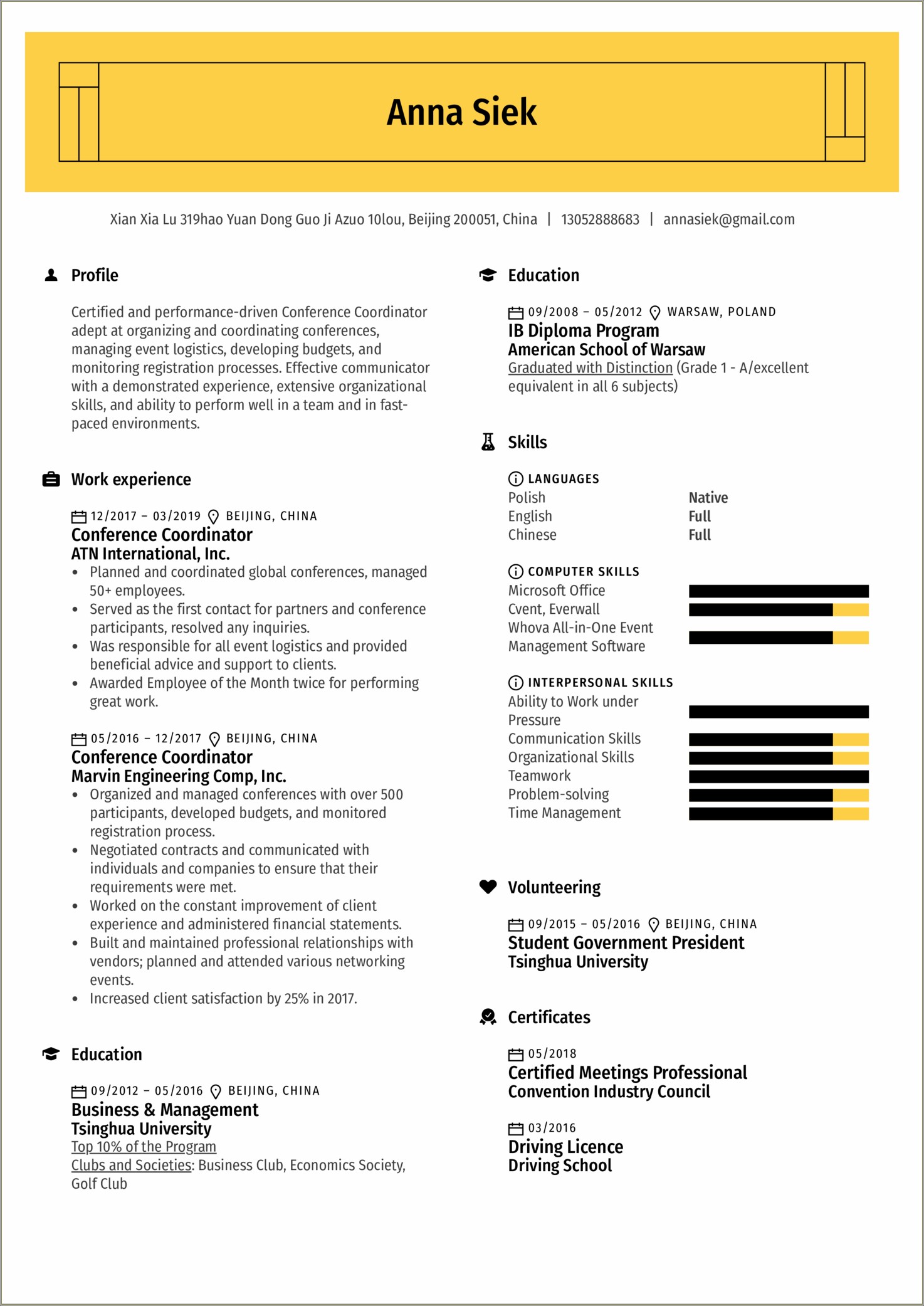 Where To Put Events Planned For Work Resume