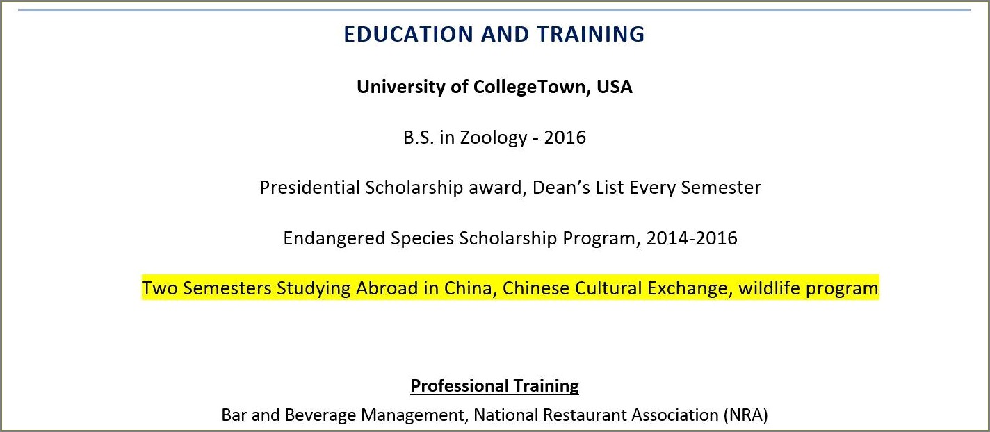 Where To Put Exchange Program In College Resume