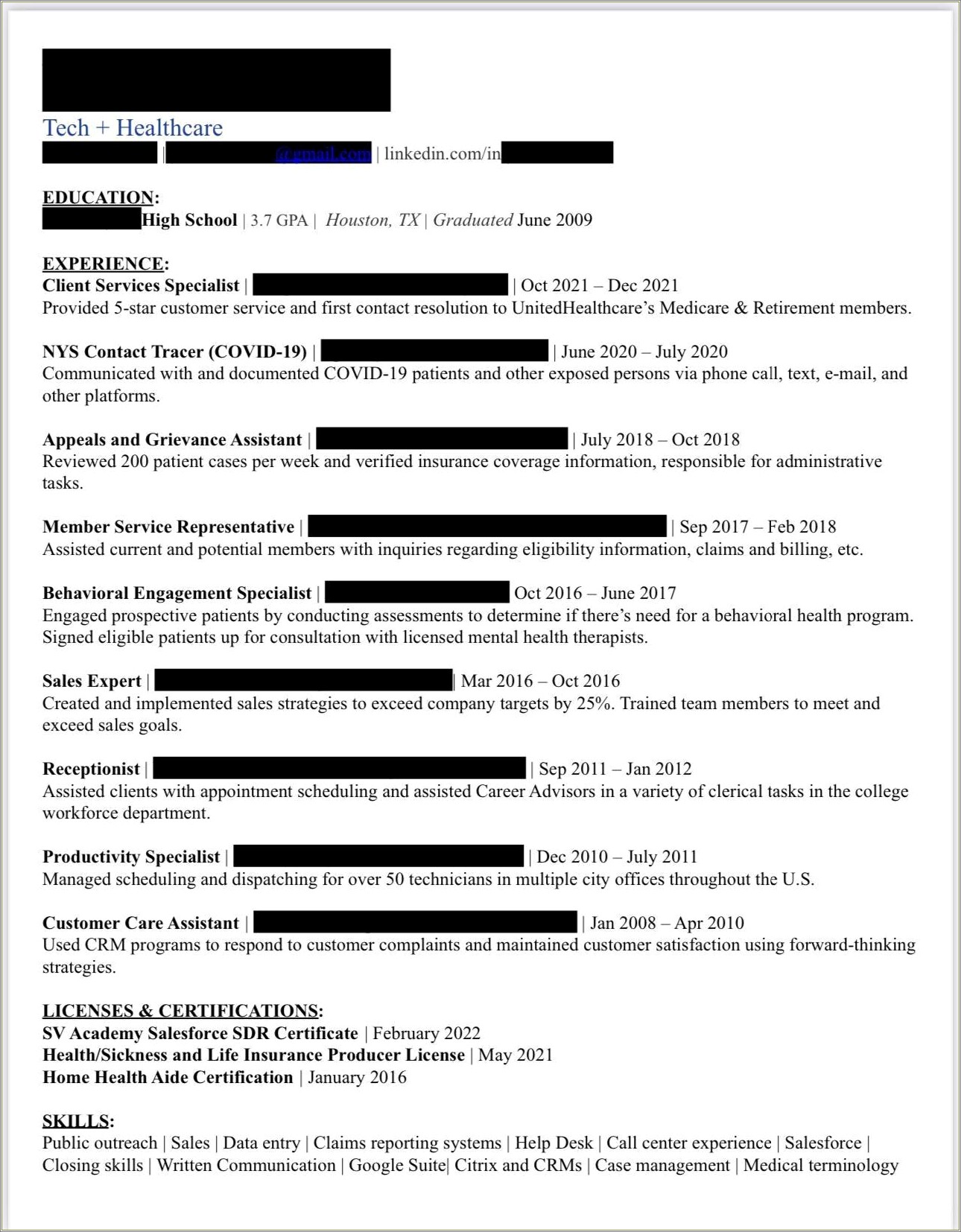 Where To Put Life License Producer On Resume