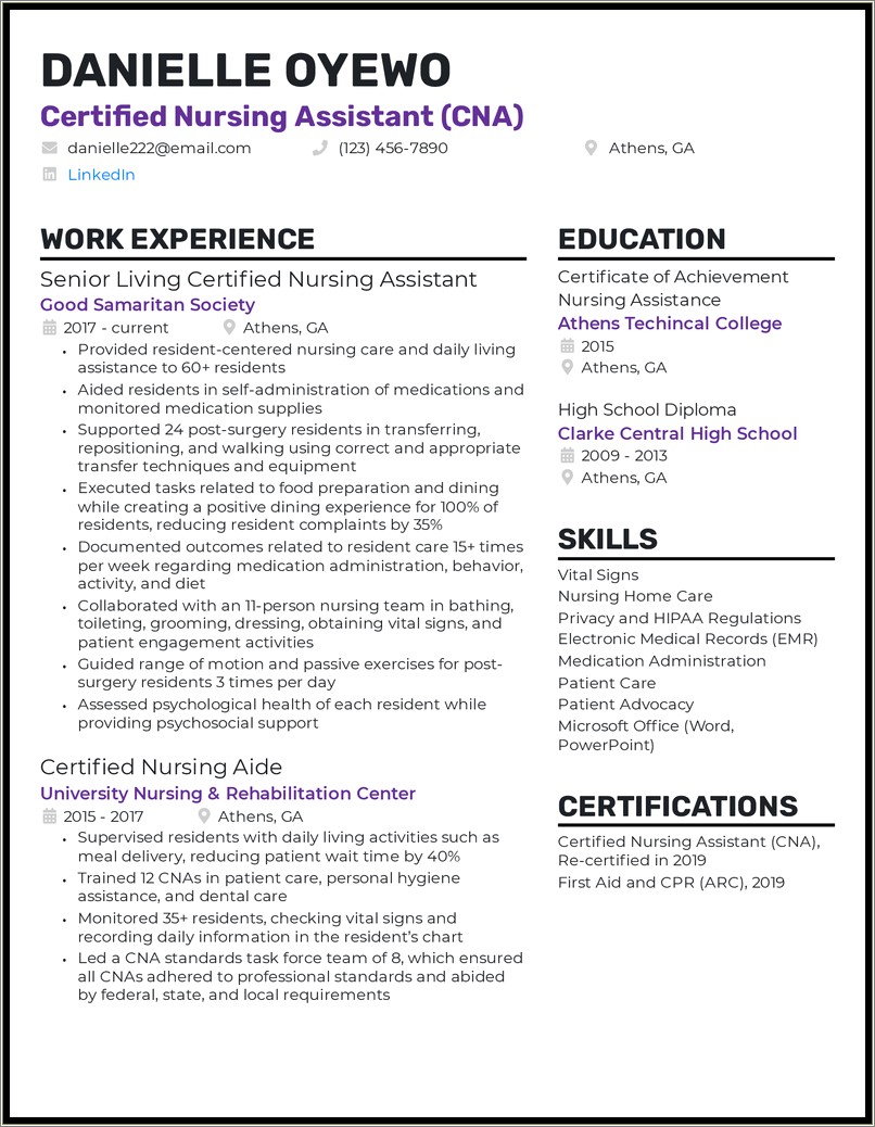 Where To Put New Cna Certification On Resume