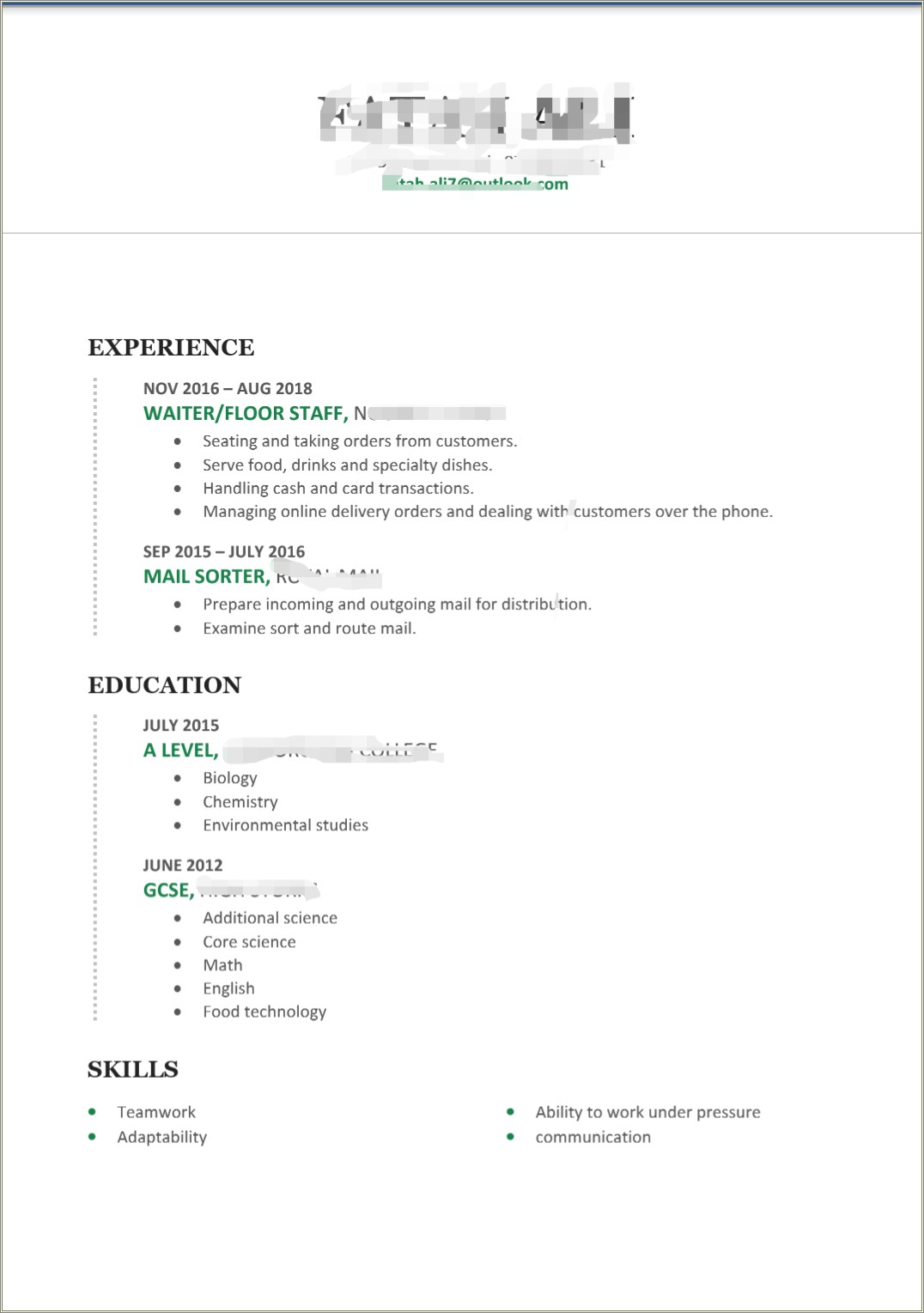 Where To Put Part Time Job On Resume