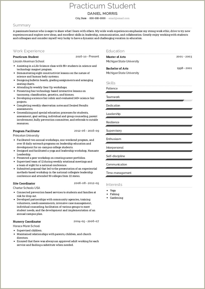 Where To Put Practicum Experience On Resume