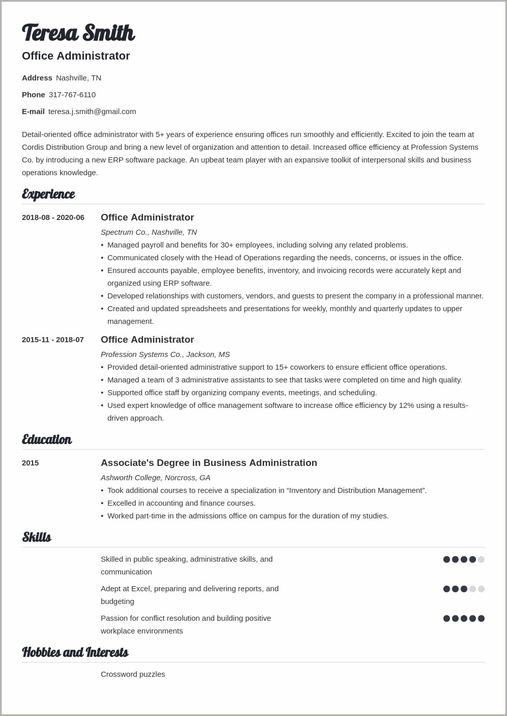 Where To Put Specific Department In Resume