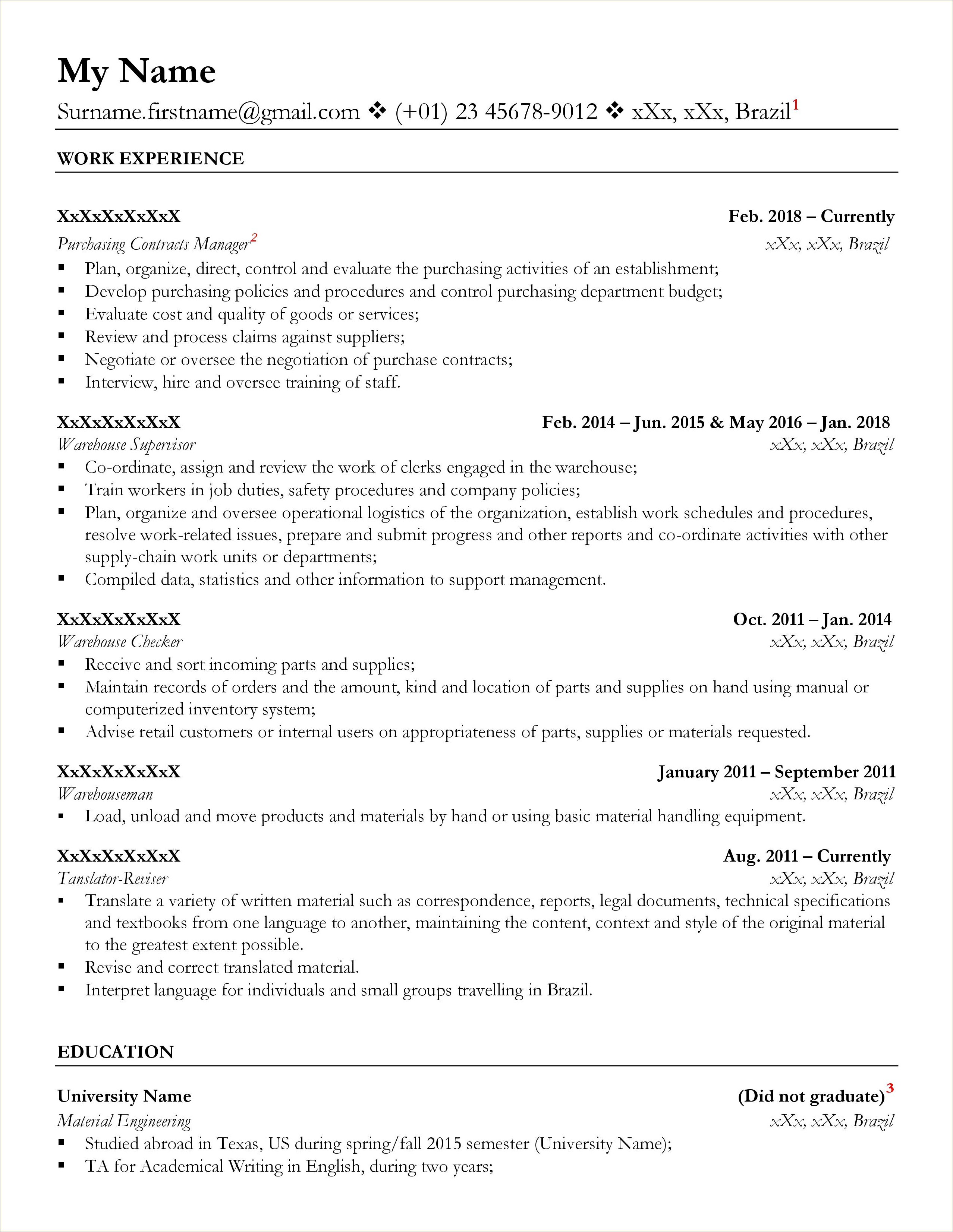 Where To Put Ta Position On Resume