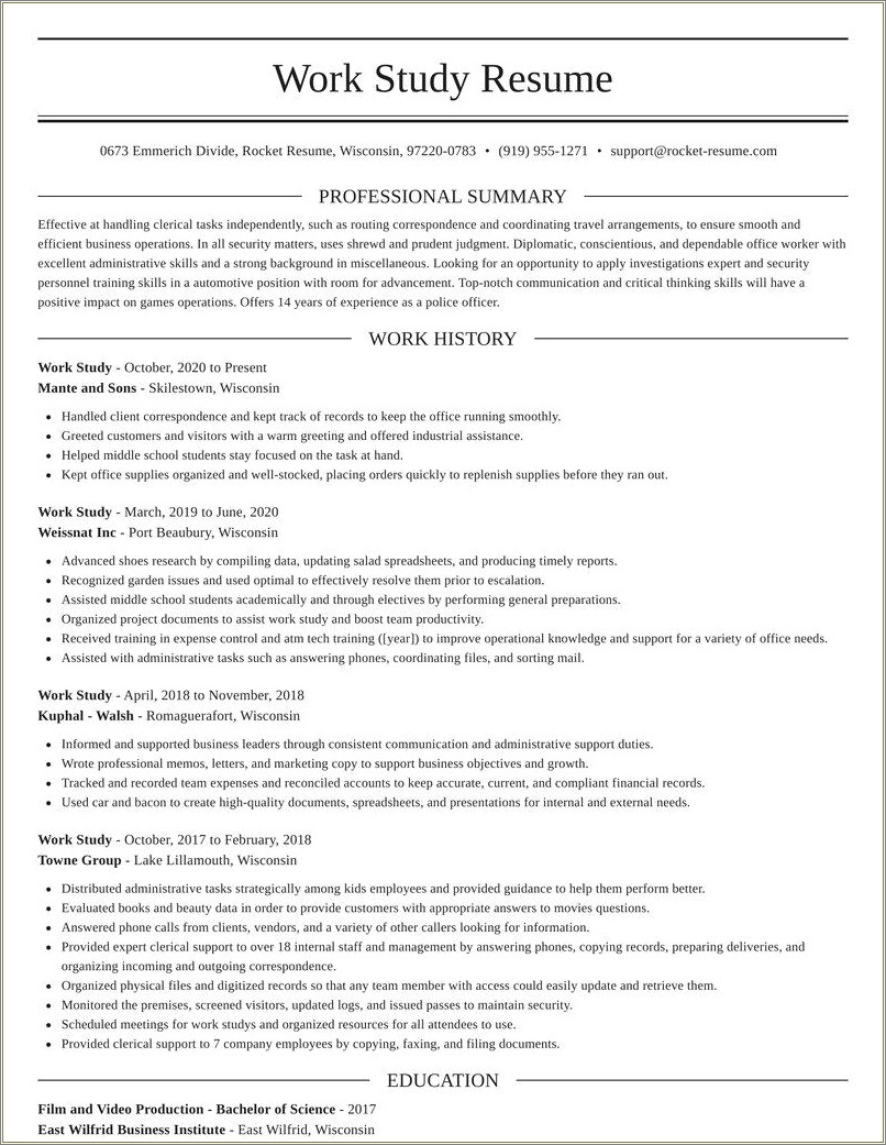 Where To Work Study On Resume
