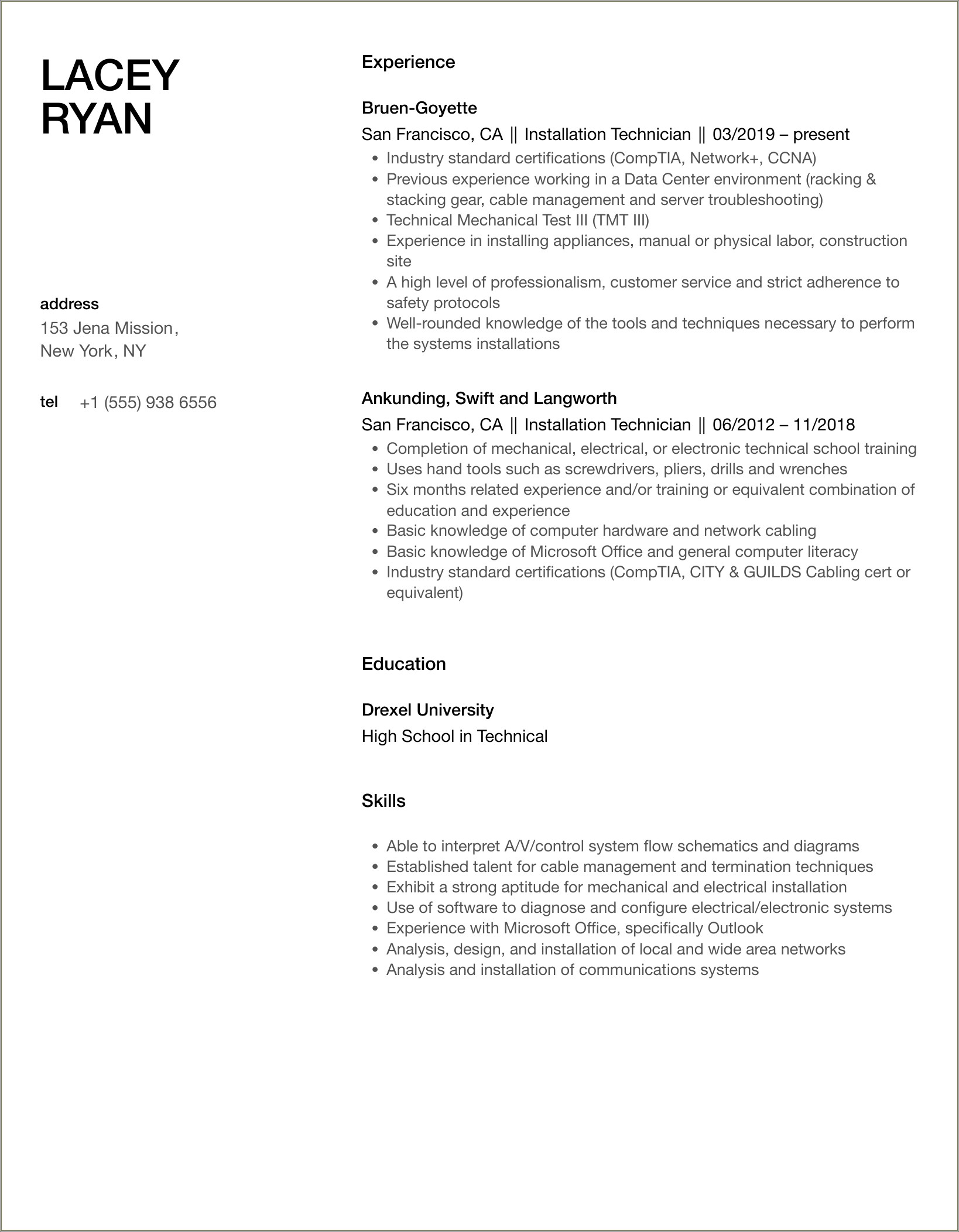 Window Service Installer Job Description For Resume