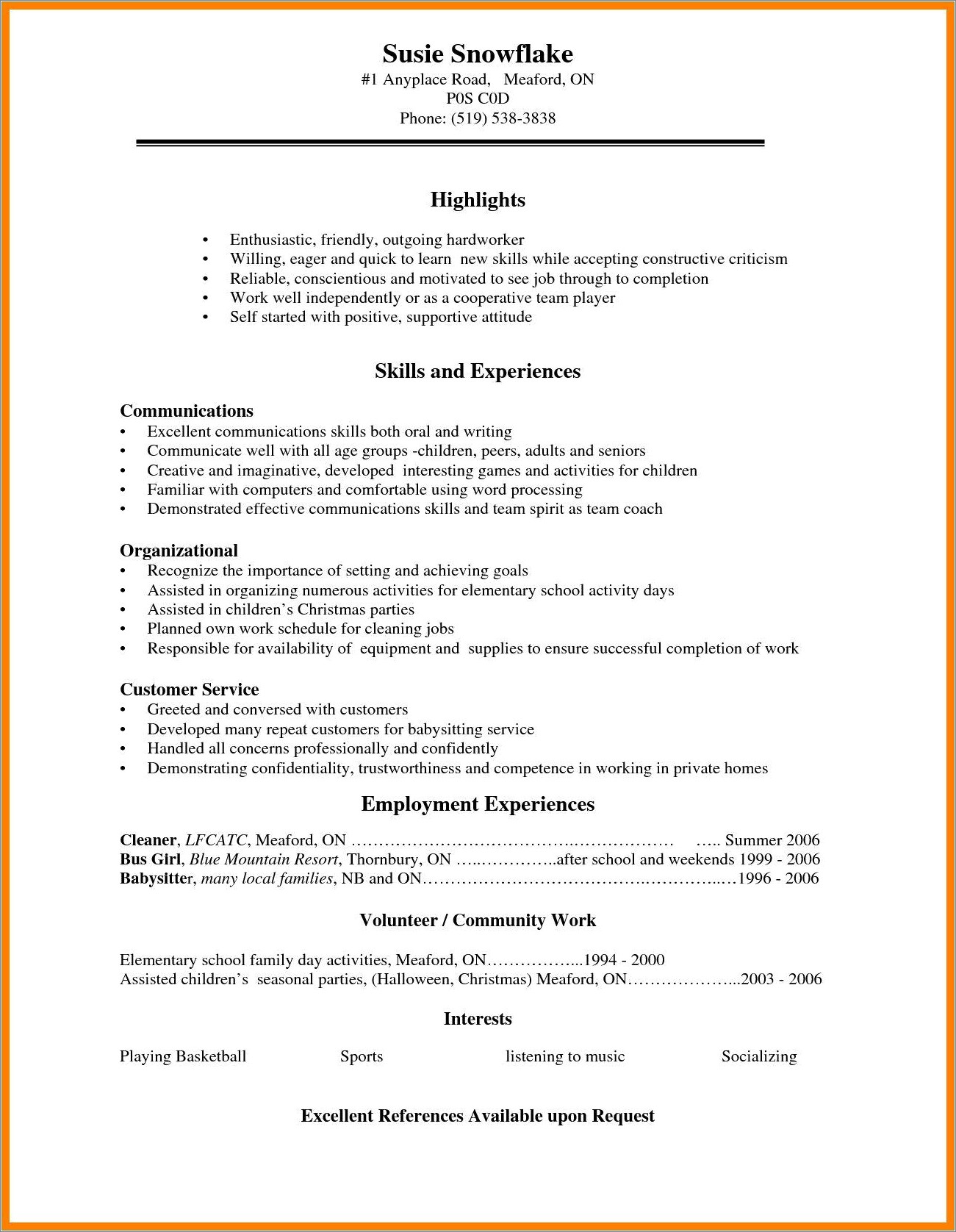 Word 2003 Resume Template For High School Student
