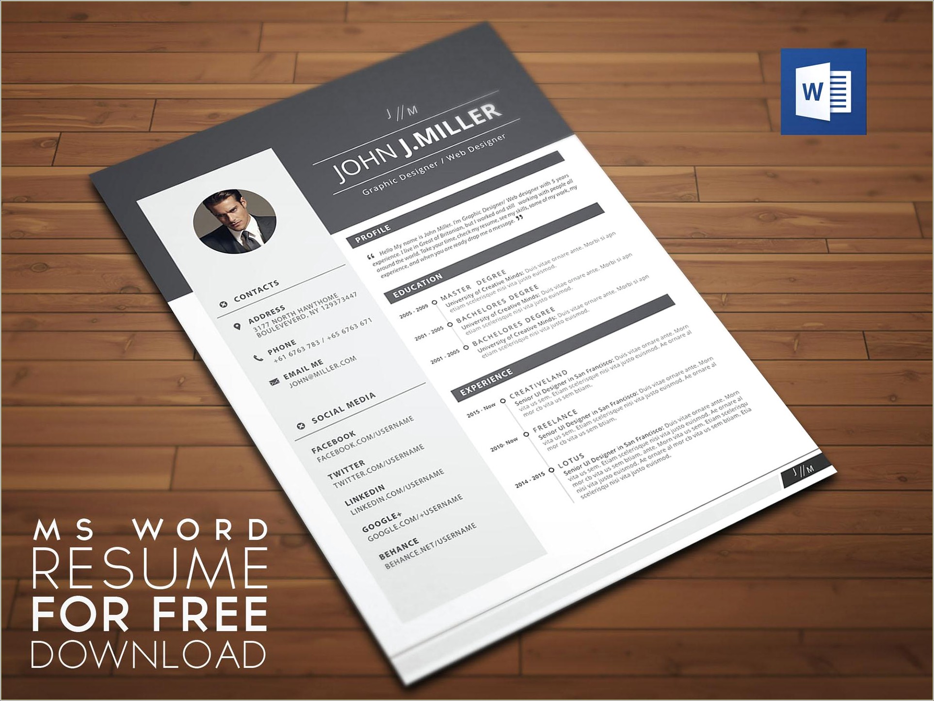 Word Document With Cool Background Image Resume Downloadable