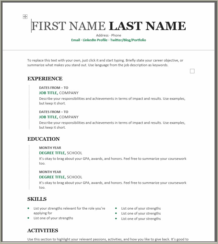 Word Resume Template Has Line On It