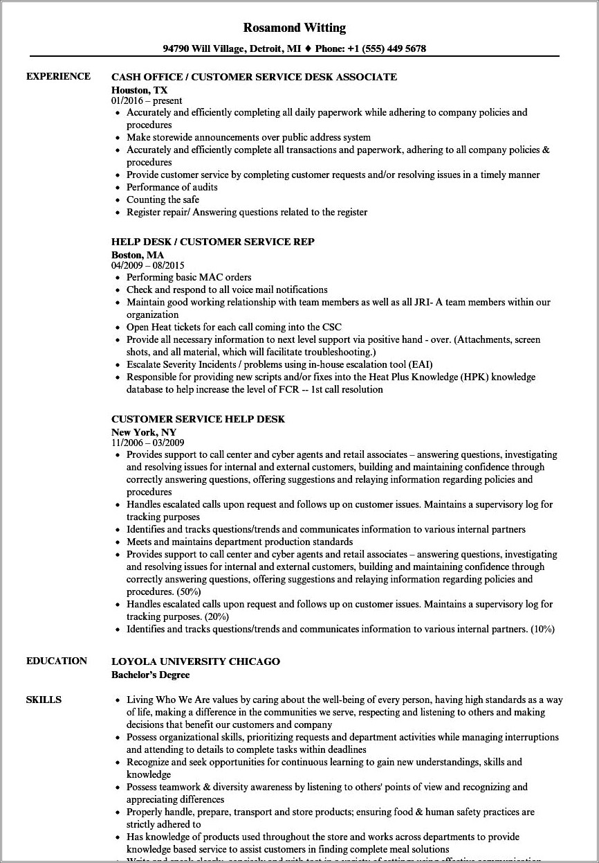 Wording For Working A Desk Resume