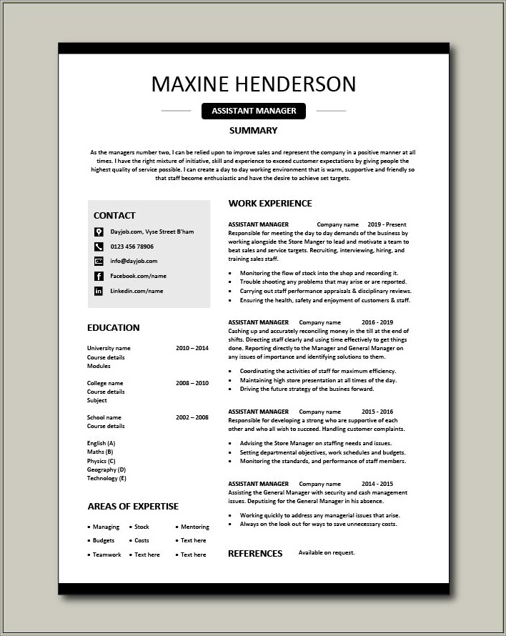 Wording To Use For Credit Manager Resume