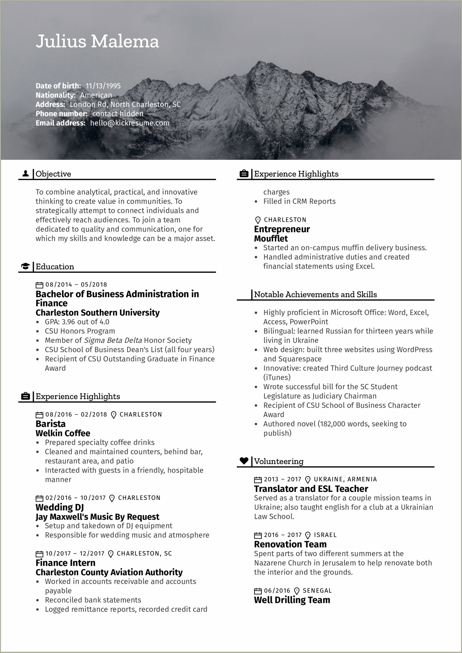 Wordpress Site Resume Template For College Students