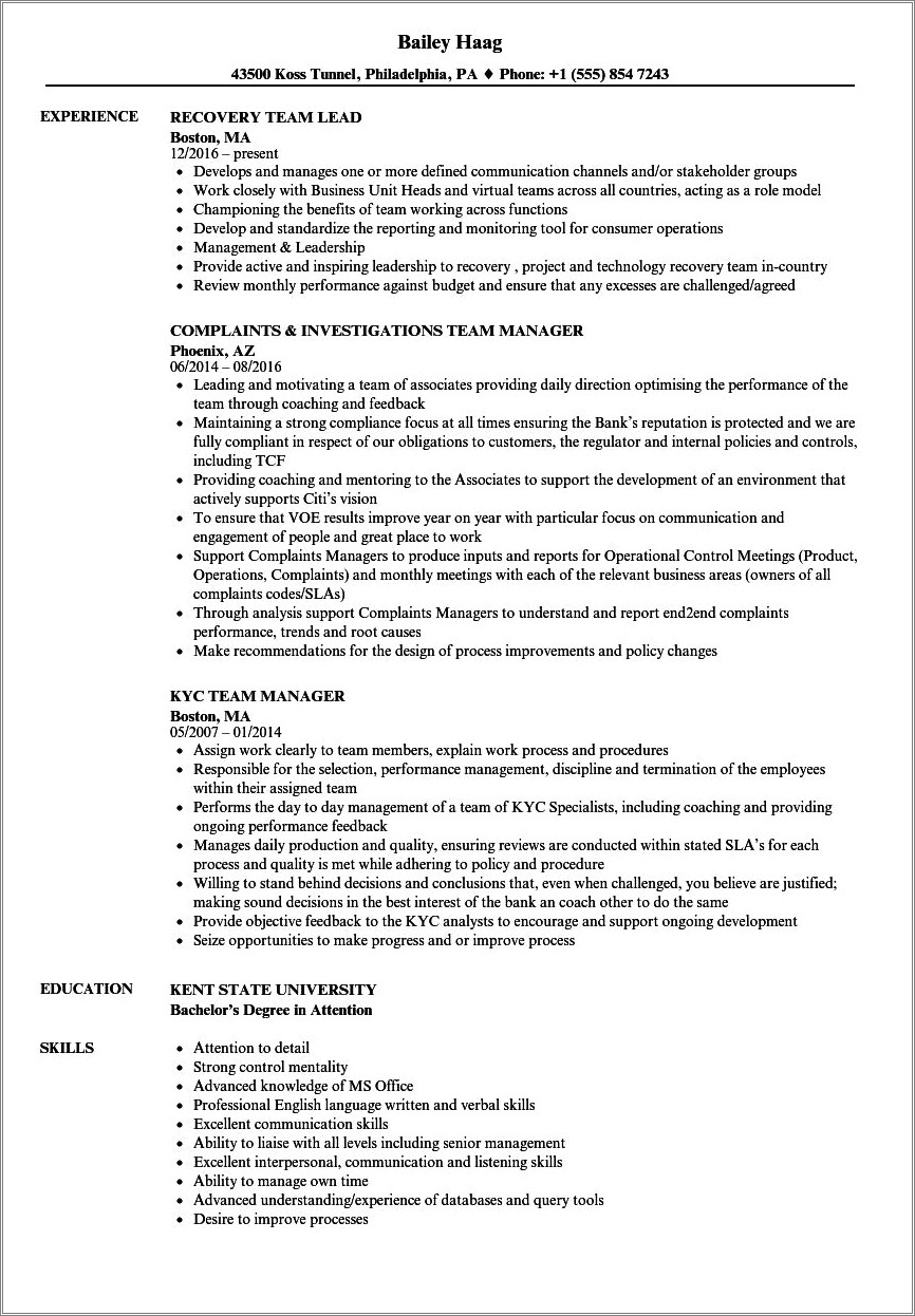 Words For Working On Team Resume