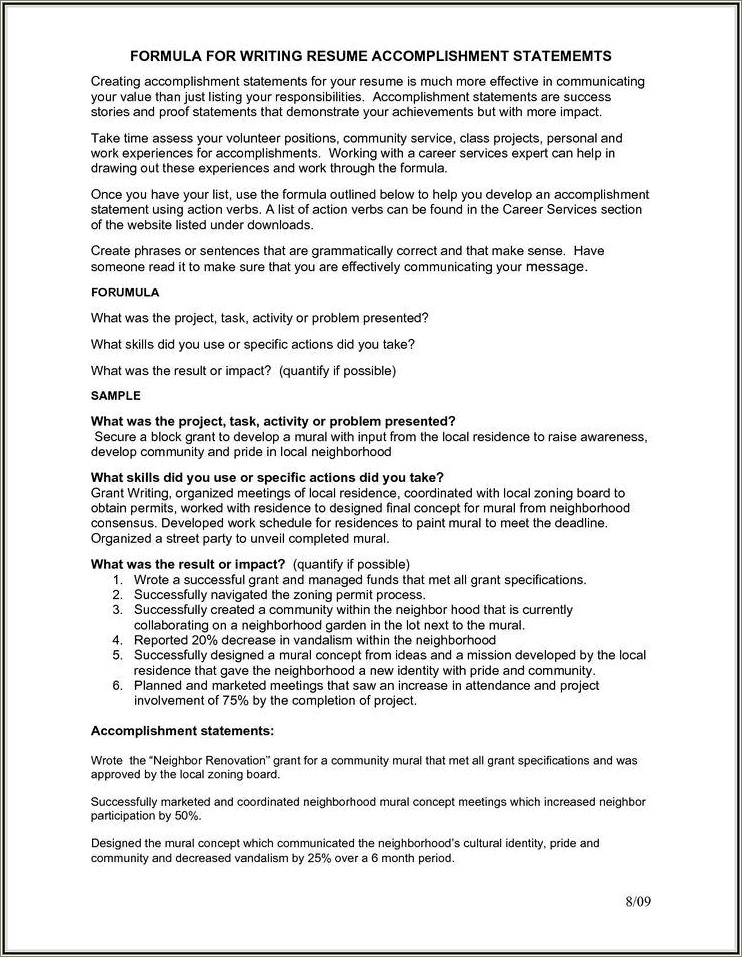 Words To List On Resume Under Accomplishments