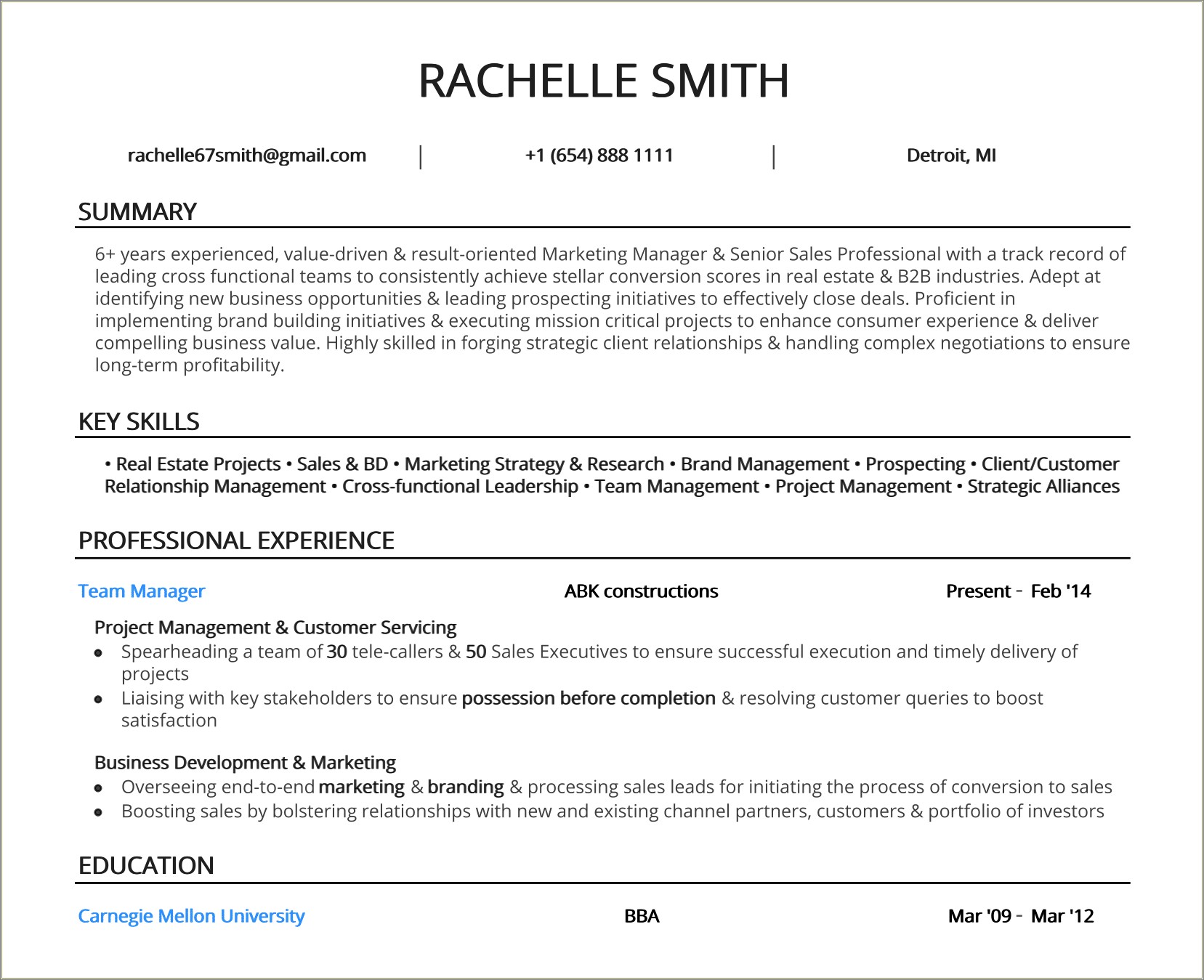 Work Experience And Education On Same Page Resume