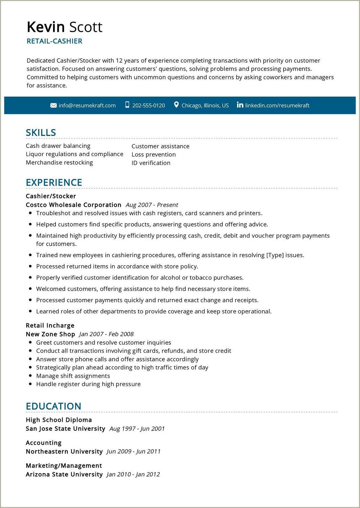 Work Experience For Cashiers On A Resume