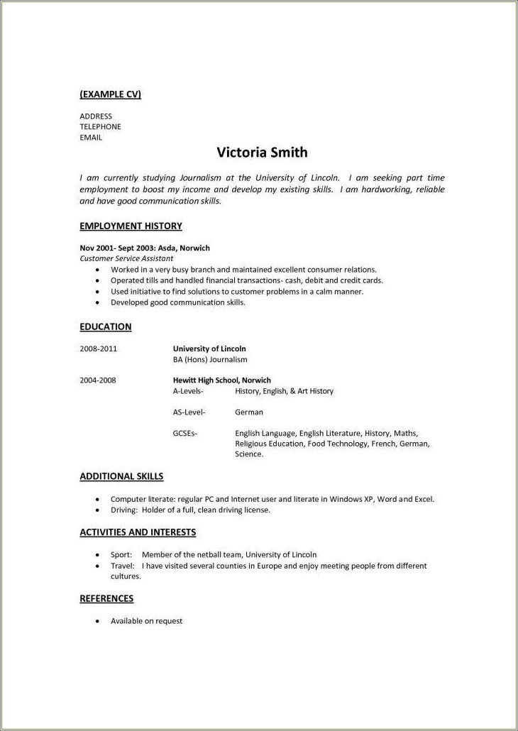 Work Experience Job Application Sample Resume