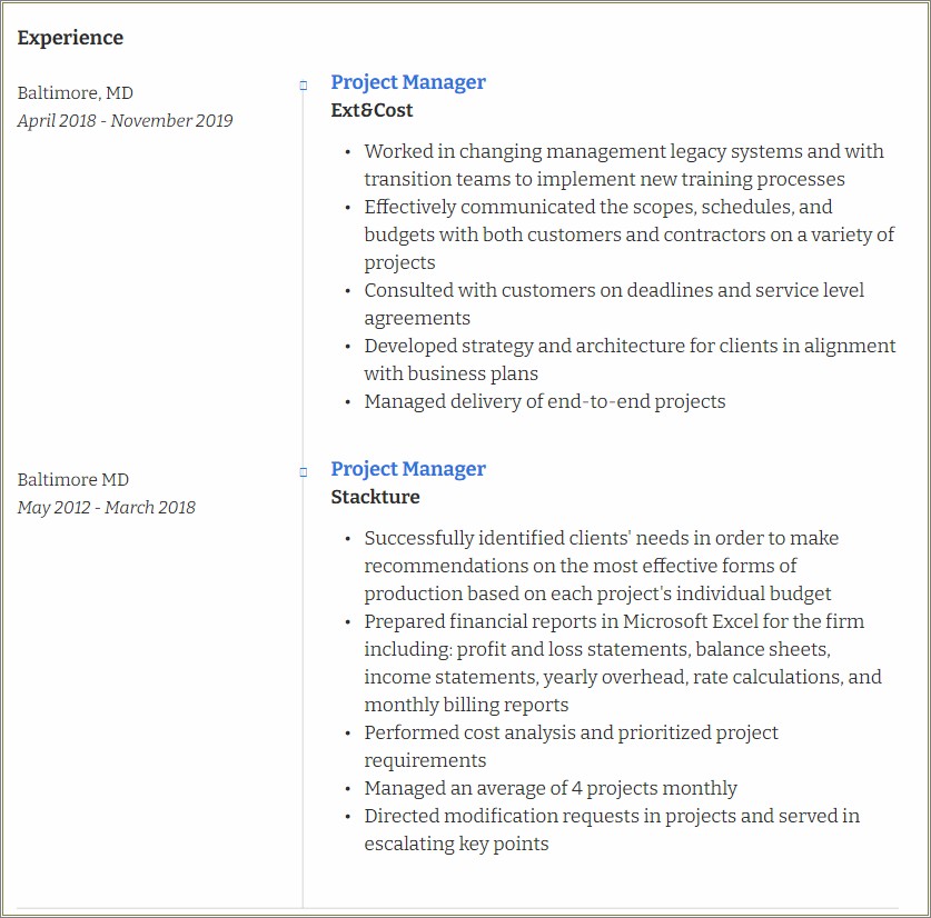 Work Experience Section On A Resume