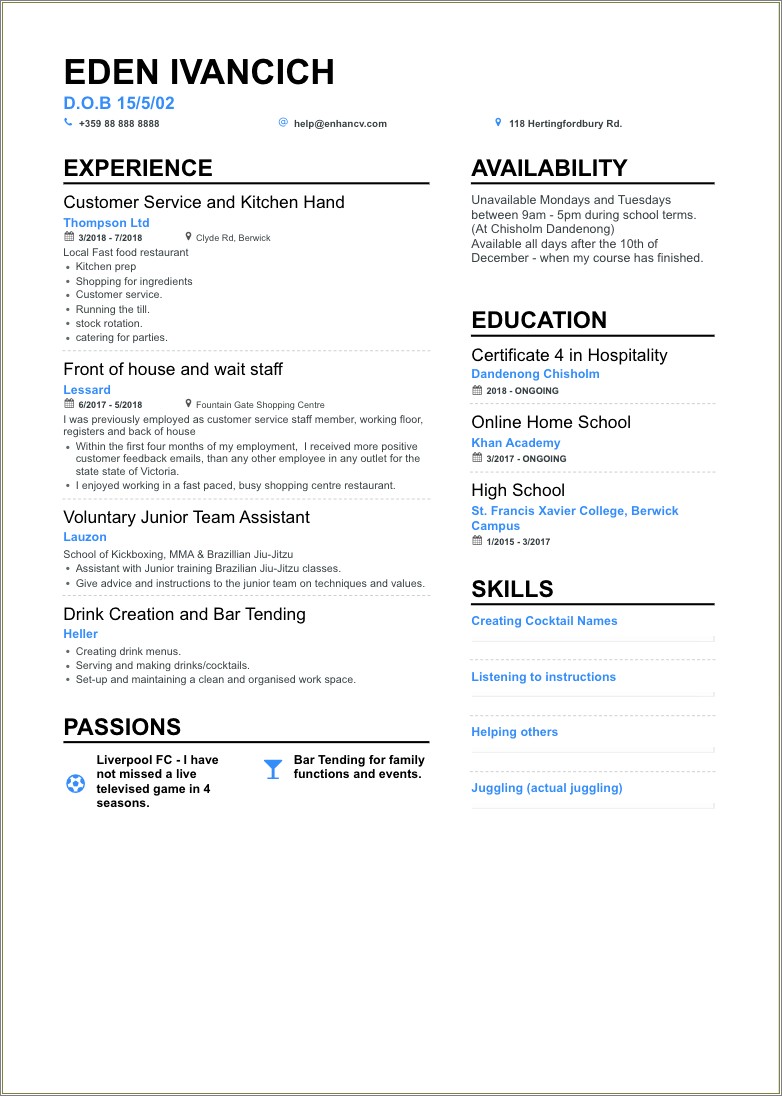 Work Expierence Section Of The Resume