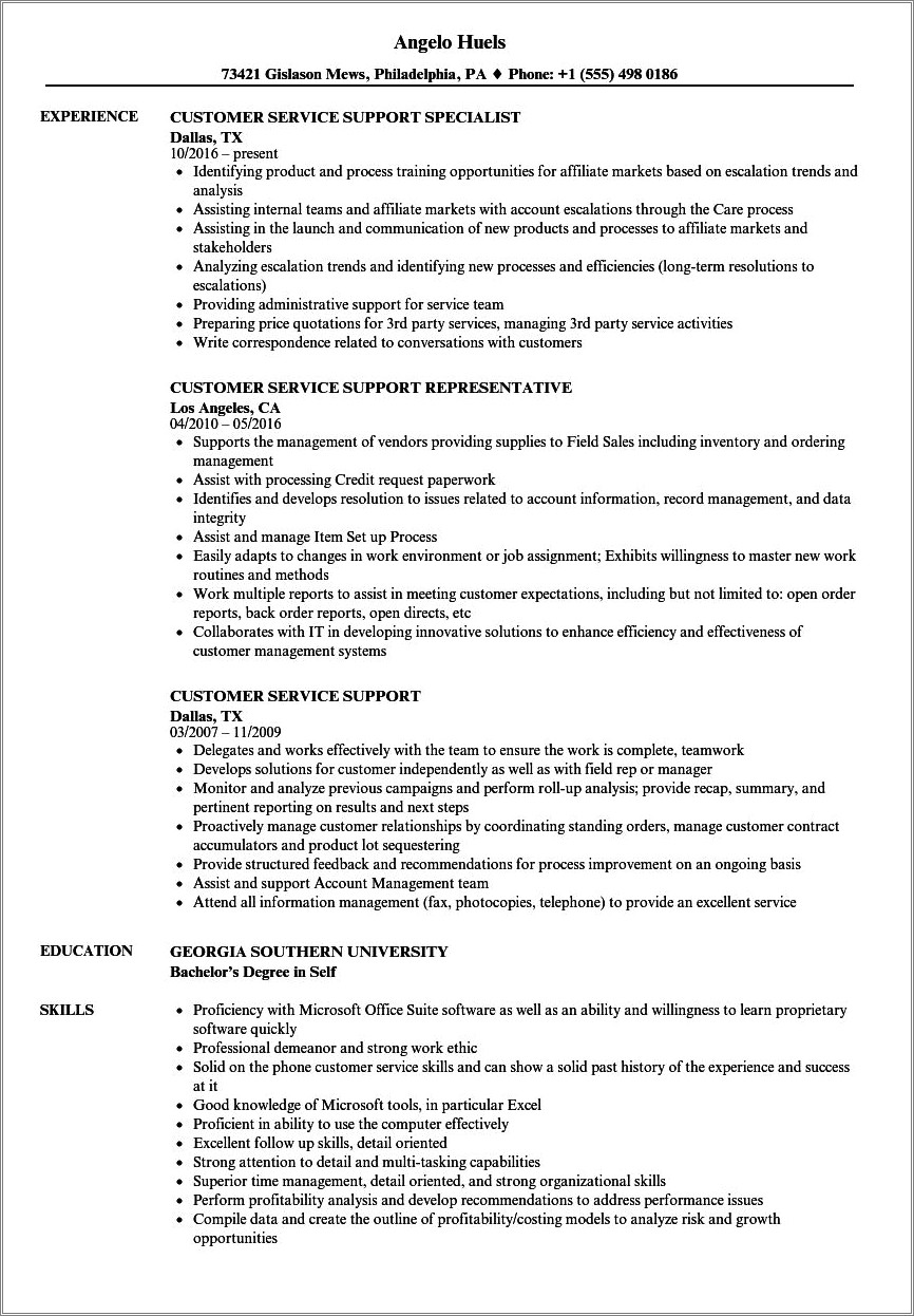 Work From Home Call Center Technical Support Resume