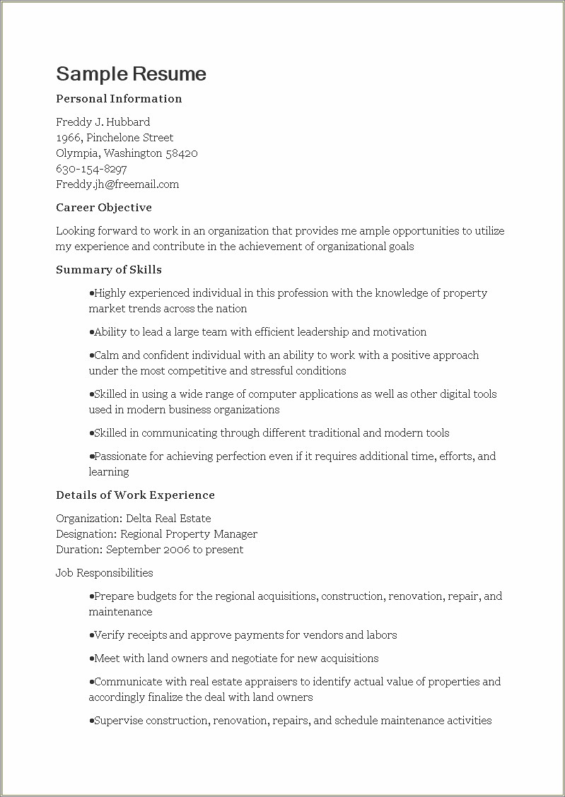 Work Responsibilities For Area Manager Resume