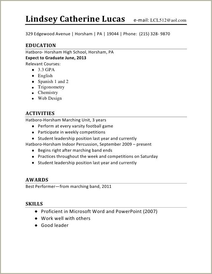 Worked A Job In Highschool For Resume