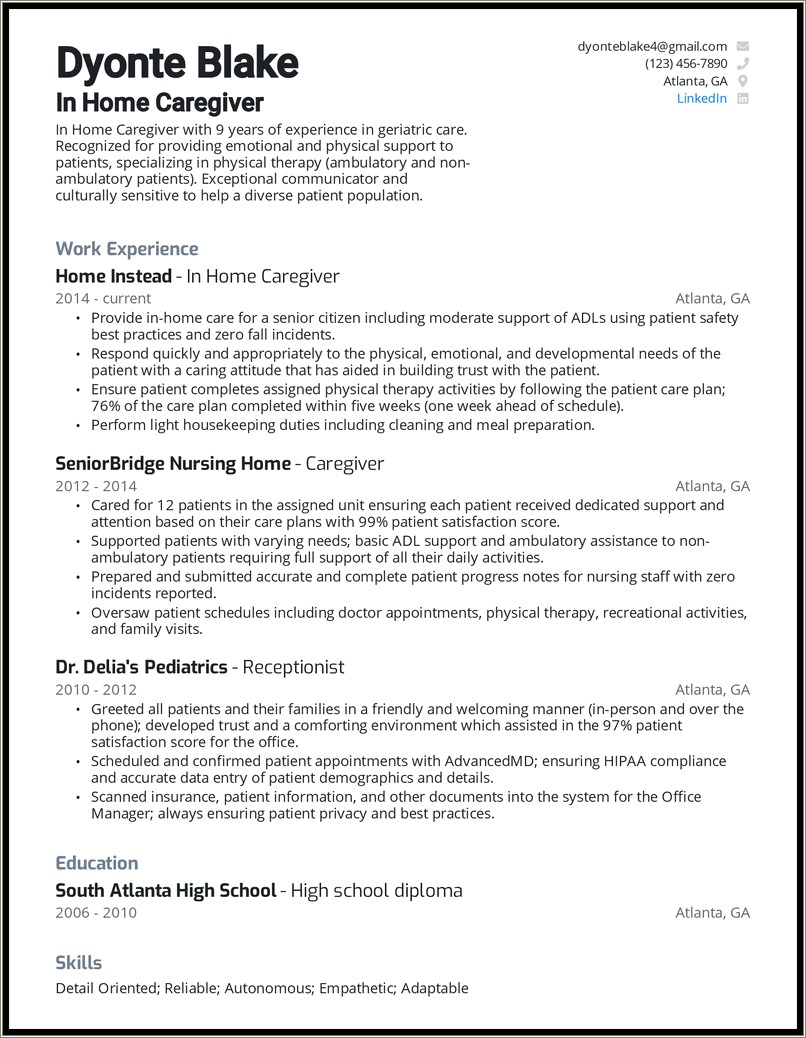 Worked In Nrsing Home And Elderly Resume