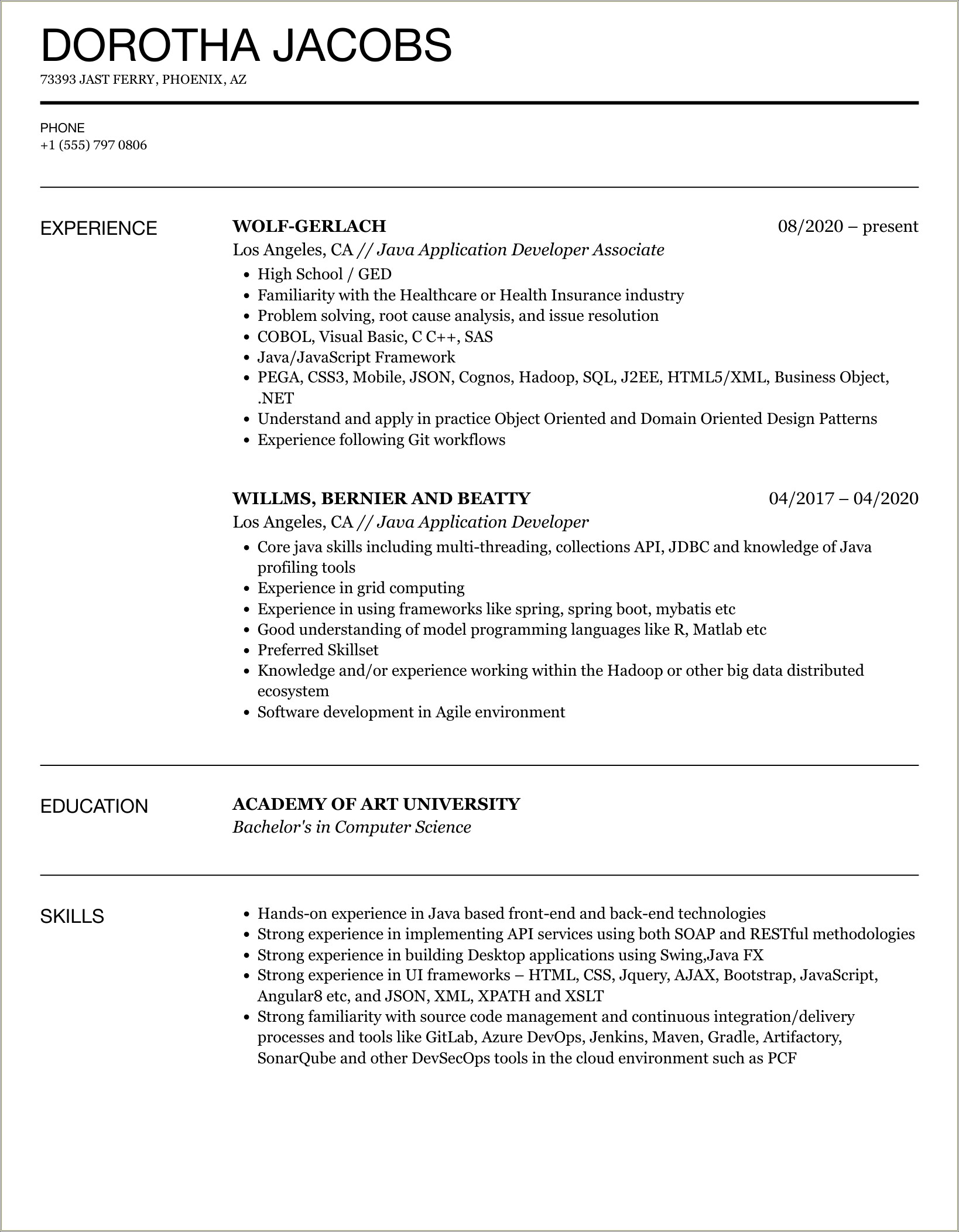 Worked In Portal Migration Project Java Resume