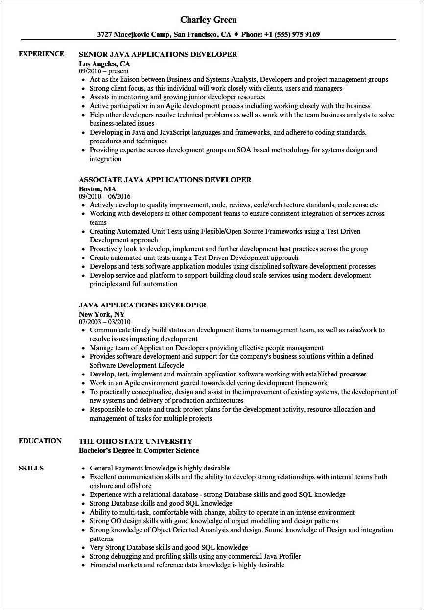 Worked In Portsl Migration Project Java Resume