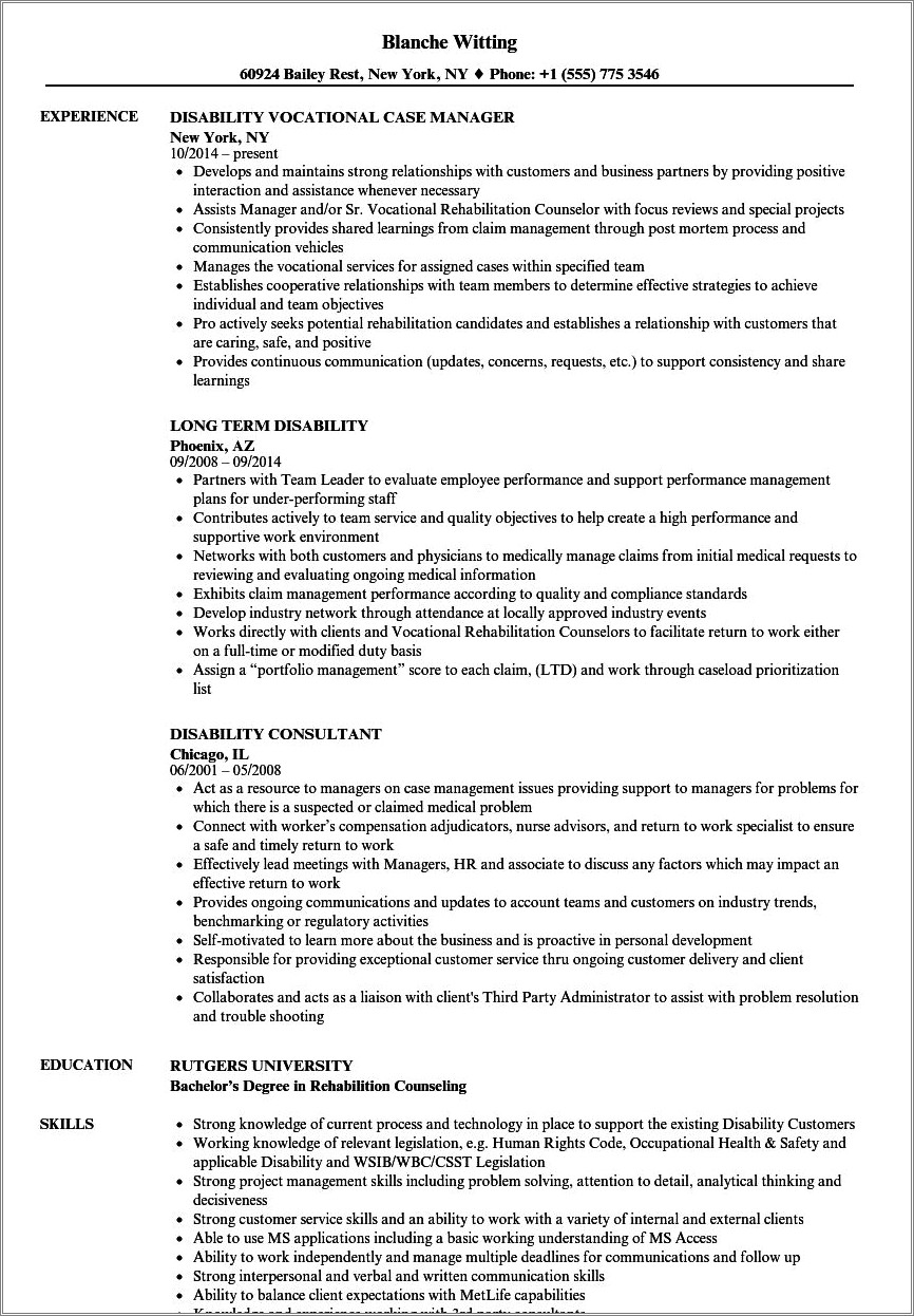 Working With Individuals With Disabilities Resume