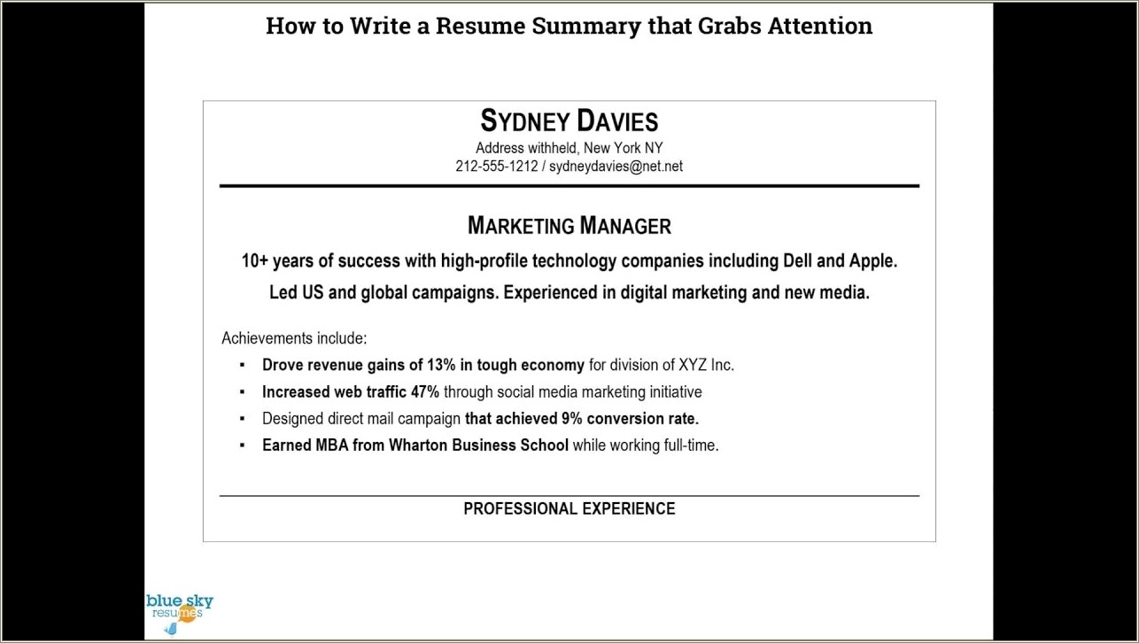 Write A Work Summary In Resume