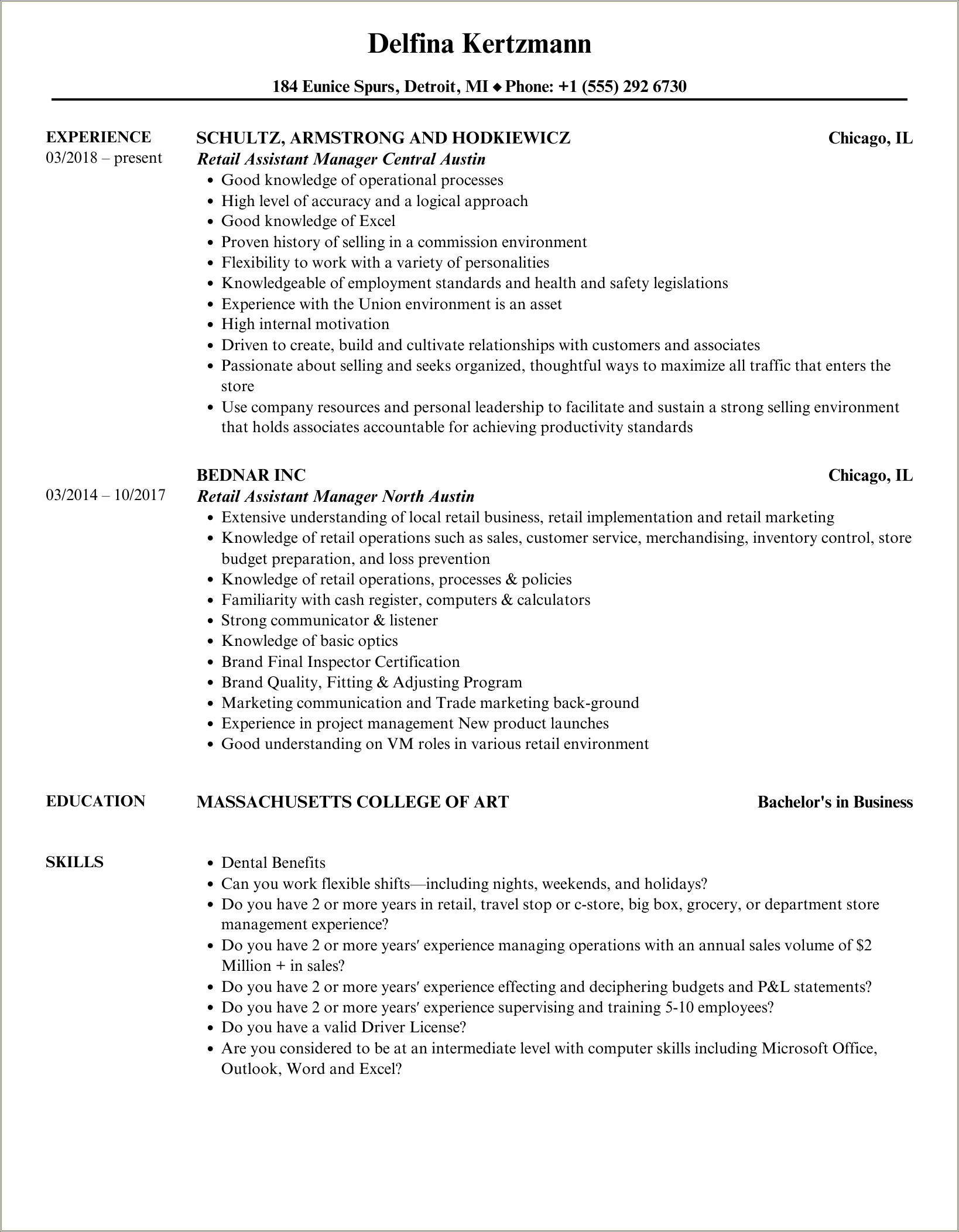Writing A Resume For Assistant Manager Of Shopko