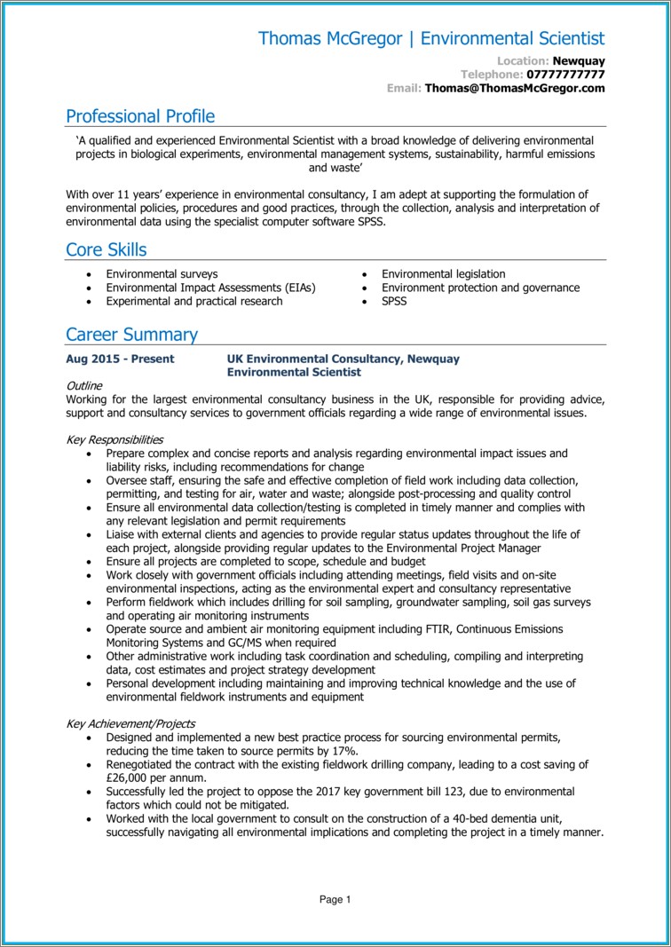 Writing A Resume For Environmental Management