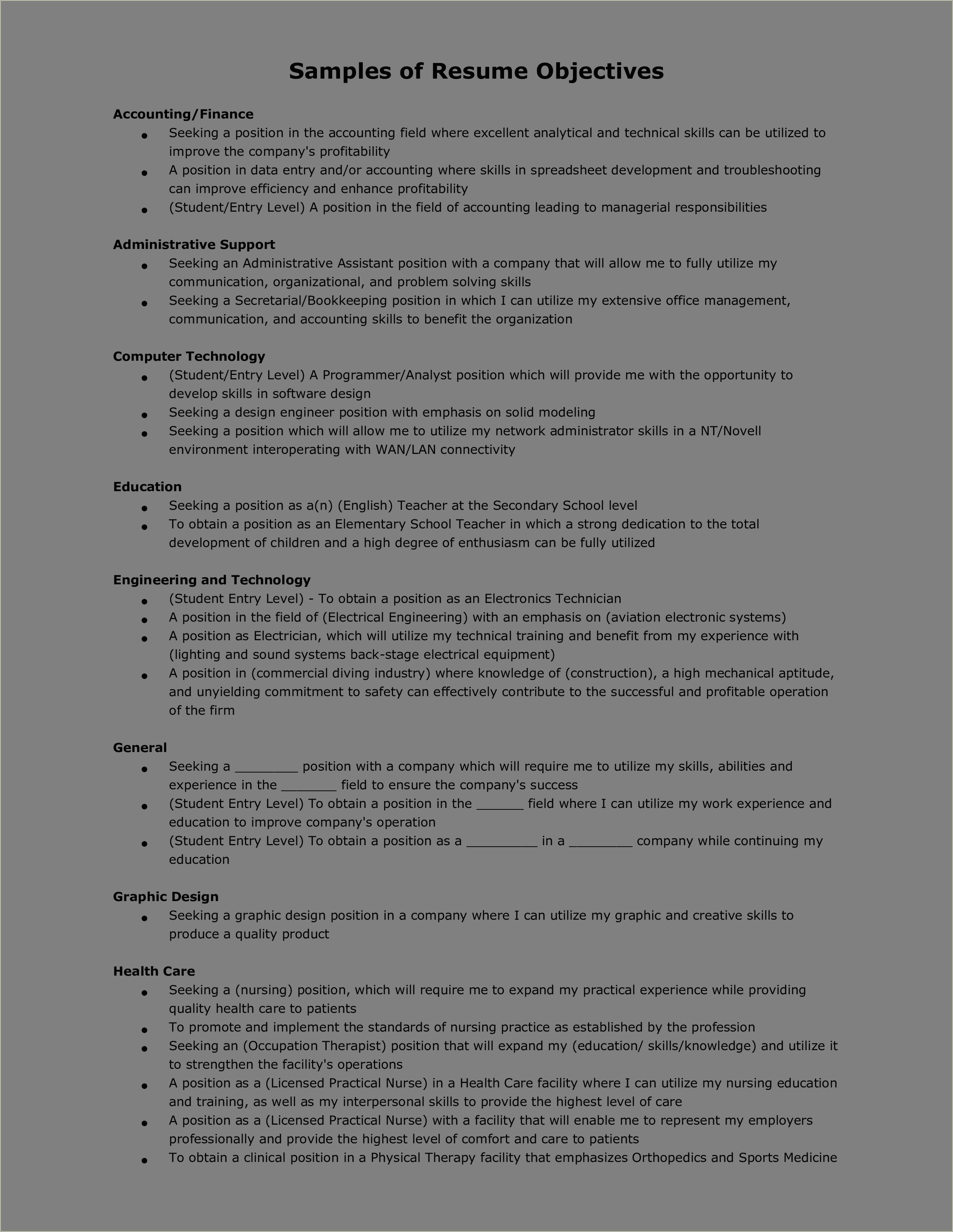 Writing A Resume Objective For A Creative Position