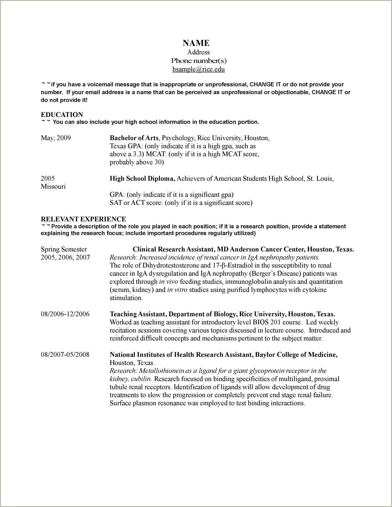 Writing A Resume Objective For A Psychology Internship