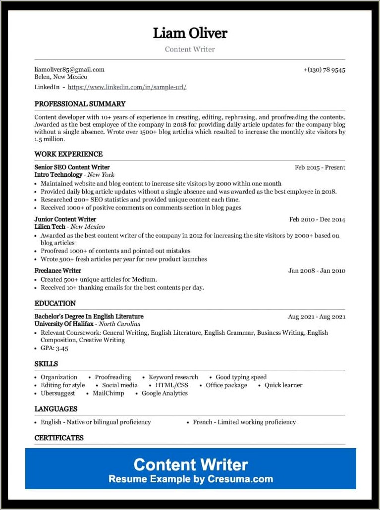 Writing A Resume That Include Company Description