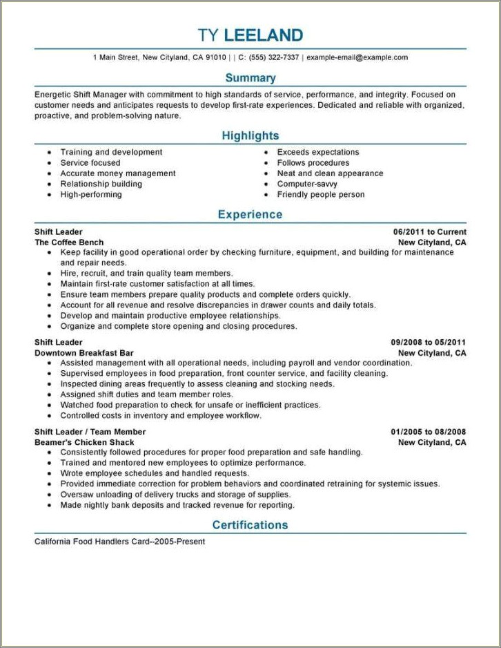 Writing An Intro On Resume For Manager Position