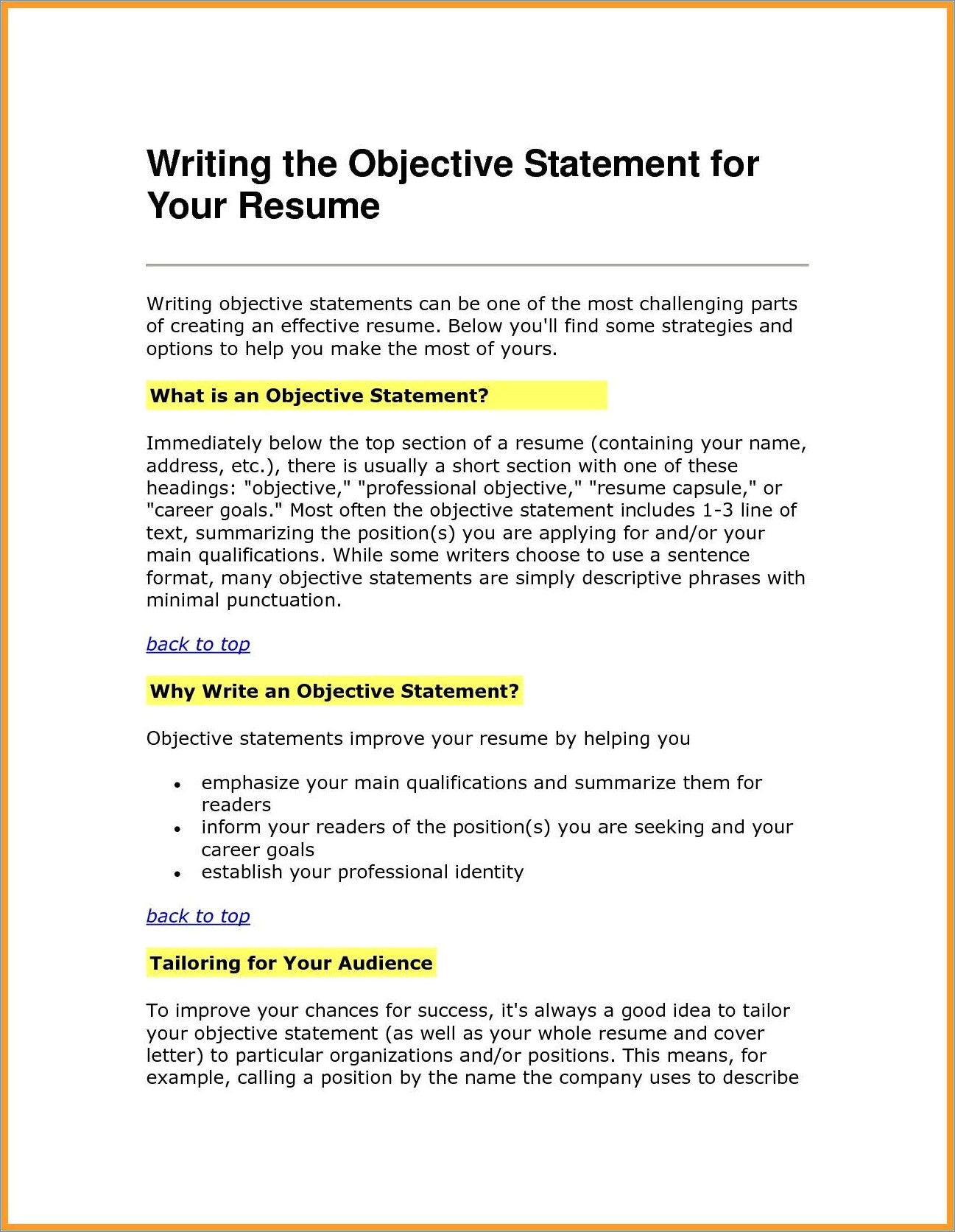 Writing An Objective To A Resume