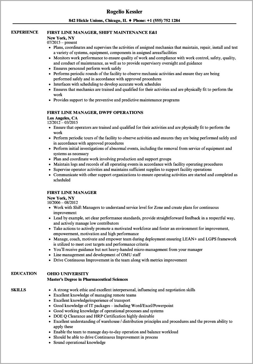 Writing Resume For First Management Position