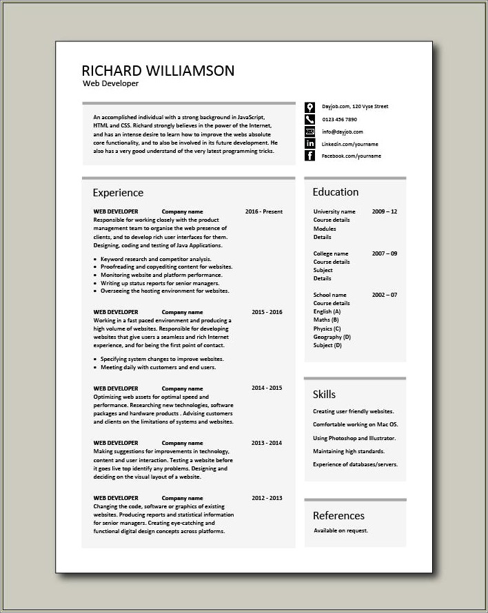 Writing Web Developer Resume With No Experience